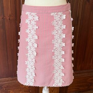 Draper James Pink Seersucker Skirt with White Floral Appliqués Size 6